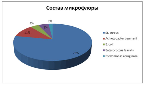 Состав микрофлоры, выделенной из ран у пациентов НОП